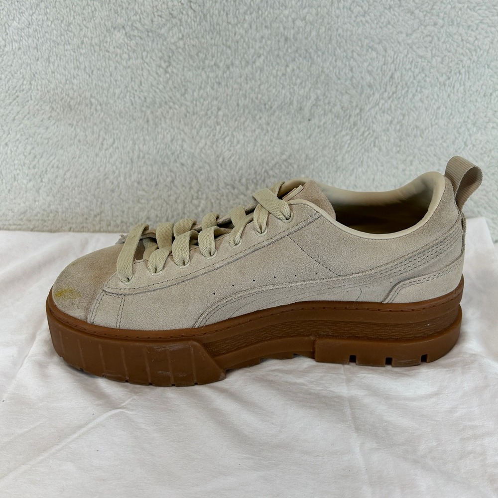 Puma Mayze Womens Oatmeal Team Gold Suede Platform Sneakers 380784-06 Size 8 - Picture 6 of 16